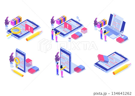 Editable online document. Creative writing and storytelling, copywriting . Online education, distant learning concept. Vector illustration. Editable online document. Creative writing and storytelling, copywriting . Online education, distant learning concept. Vector illustration. 134641262