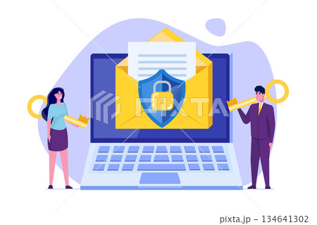 Protecting computer data, Email encryption concept. Vector illustration. Protecting computer data, Email encryption concept. Vector illustration. 134641302
