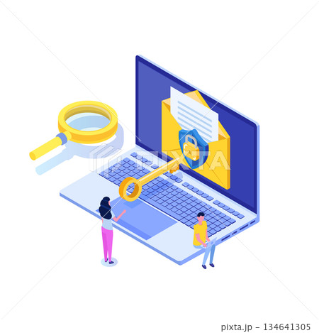 Protecting computer data, Email encryption isometric concept. Vector illustration. 134641305