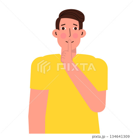 Asks for silence concept. Be silent sign. Vector illustration. Asks for silence concept. Be silent sign. Vector illustration. 134641309