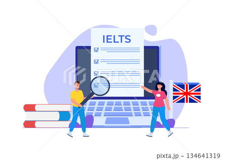 English Proficiency Test and Exam. IELTS International English Language Testing System. Vector illustration. 134641319