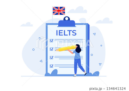 English Proficiency Test and Exam. IELTS International English Language Testing System. Vector illustration. 134641324