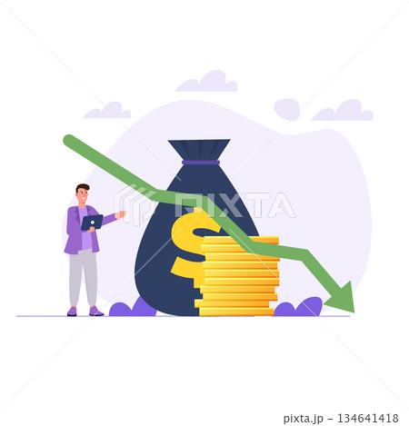 Cost reduction, big discount concept. Vector illustrations for banner, website, landing page, flyer. Cost reduction, big discount concept. Vector illustrations for banner, website, landing page, flyer. 134641418