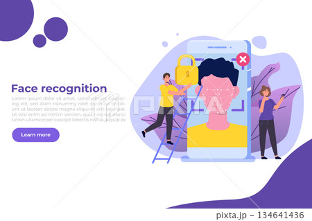 Biometric identification, face recognition system concept. Vector illustration. Biometric identification, face recognition system concept. Vector illustration. 134641436