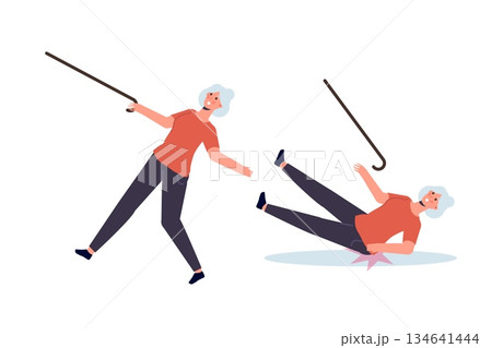 Falling Elderly People concept. Vector illustration in cartoon style Falling Elderly People concept. Vector illustration in cartoon style 134641444