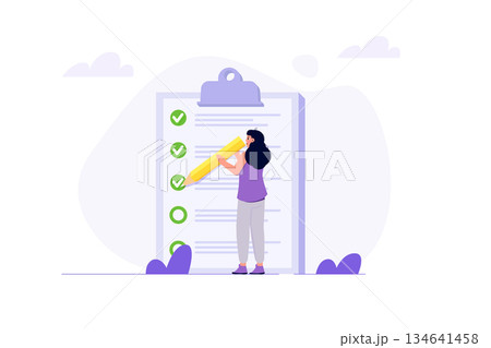 Complete project task, getting things done, business accomplishment concept. Flat Vector illustration. 134641458