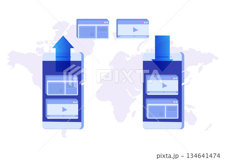 File transfer on smart phone  concept.  Could representing syncing. Vector illustration 134641474