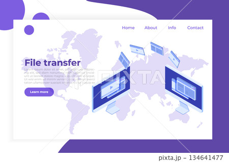 File transfer on desktop isometric concept. Syncing, Cloud technology. Vector illustration File transfer on desktop isometric concept. Syncing, Cloud technology. Vector illustration 134641477