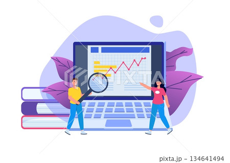 Financial administration, examiner, audit concept with characters. Company tax and account. Vector illustration Financial administration, examiner, audit concept with characters. Company tax and account. Vector illustration 134641494