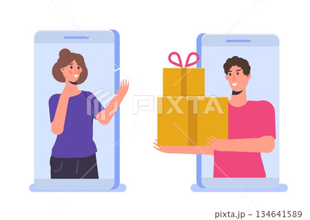 Gift order online, Online shopping,  E commerce concept. People buy gifts. Vector illustration 134641589