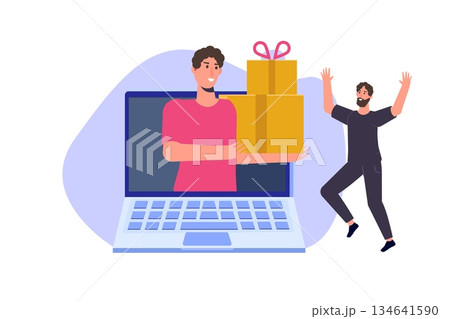 Gift order online, Online shopping,  E commerce concept. People buy gifts. Vector illustration 134641590