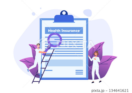 Health insurance service concept. Clipboard with Medical Document Form. Vector illustration Health insurance service concept. Clipboard with Medical Document Form. Vector illustration 134641621