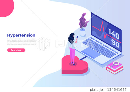 Hypertension disease isometric concept. Blood pressure health. Vector illustration for landing page template Hypertension disease isometric concept. Blood pressure health. Vector illustration for landing page template 134641655