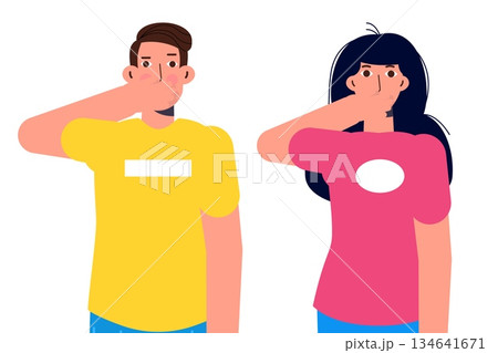 Ignore or avoid concept wiht characters. Speak no evil. Vector illustration. 134641671