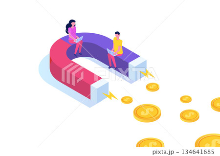 Investment attraction magnet, Business growth concept isometric. Vector illustration. 134641685