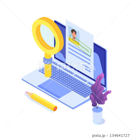 Job application Approved document paper. Vector isometric illustration Job application Approved document paper. Vector isometric illustration 134641727