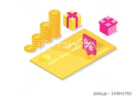 Discount, Loyalty card program and customer service. Vector isometric illustration. 134641765