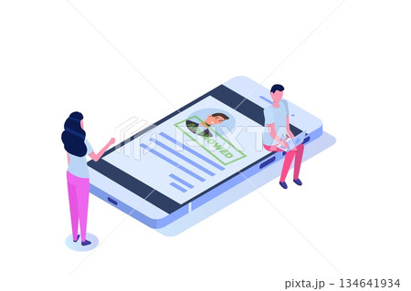 Online CV, Hiring, select resume process concept. Company hr managers hiring a employee online. Vector illustration Online CV, Hiring, select resume process concept. Company hr managers hiring a employee online. Vector illustration 134641934