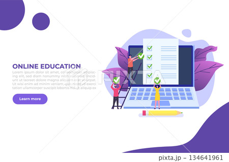 Online exam or testing, E-lerning, Internet Quiz, Online education concept. Vector illustration. Online exam or testing, E-lerning, Internet Quiz, Online education concept. Vector illustration. 134641961