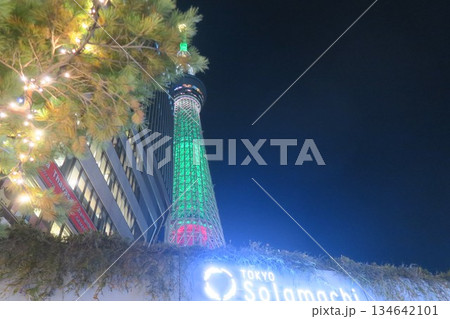 ライトアップされた夜のスカイツリー師走編 134642101