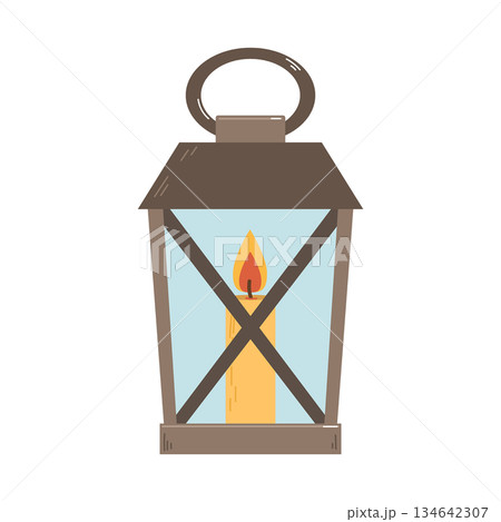Decorative festive lantern with candle. Flat style illustration. Decorative festive lantern with candle. Flat style illustration. 134642307