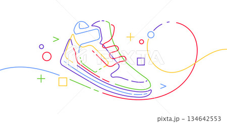 Sports shoes . Sneakers .Shoe advertising .Hand drawn. Vector illustration . Sports shoes . Sneakers .Shoe advertising .Hand drawn. Vector illustration . 134642553