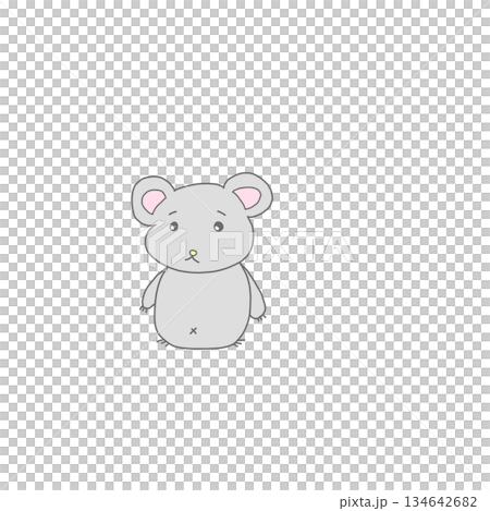 可愛的手繪灰色小老鼠插圖 134642682