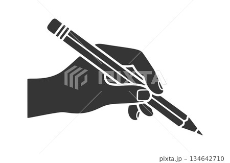 鉛筆を持つ手のシルエットアイコン 134642710