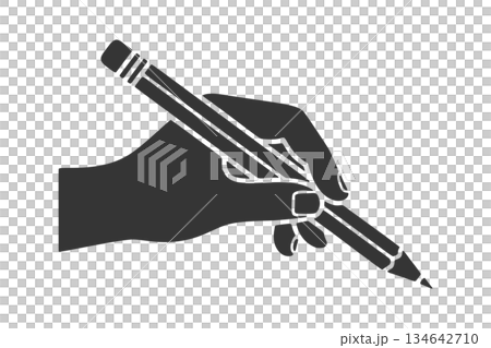 鉛筆を持つ手のシルエットアイコン 134642710