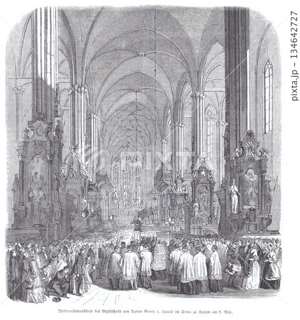 Solemn Mass Inside Grand Cathedral: Clergy Procession, Worshipers, and Reverent Ceremony in Historic Interior Solemn Mass Inside Grand Cathedral: Clergy Procession, Worshipers, and Reverent Ceremony in Historic Interior 134642727