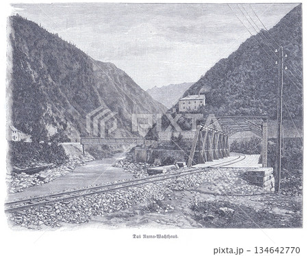Rama-Wachtshaus Along Mountain Valley Railway Scene With Bridge And Tracks 134642770