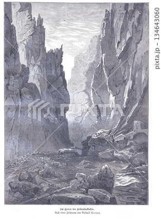 Narrow Canyon of Arkansas With Train in a Towering Gorge Illustration 134643060