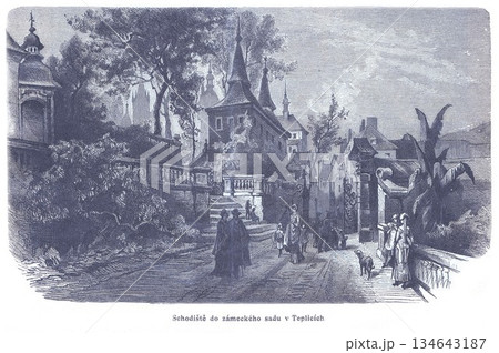 Staircase To The Castle Garden In Teplice: A Historic Garden Path With People And Architecture 134643187