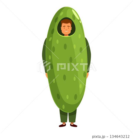 Promoter wearing giant pickle costume standing with hands behind back Promoter wearing giant pickle costume standing with hands behind back 134643212