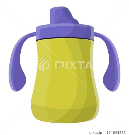 Yellow sippy cup icon, cartoon style 134643285