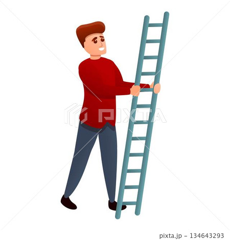 Man take ladder icon, cartoon style 134643293