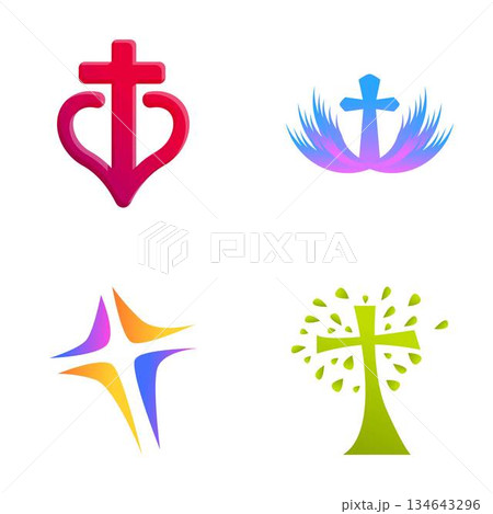 Christian cross icons set cartoon vector. Religious christian symbol 134643296