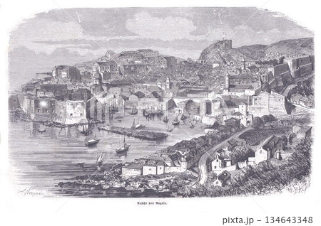 Historic Dubrovnik Harbor and City Walls View With Boats, Shoreline, and Hills 134643348