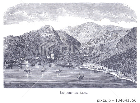 Le Port De Klek Harbor Scene With Sailboats Beside Mountainous Coastline Le Port De Klek Harbor Scene With Sailboats Beside Mountainous Coastline 134643350