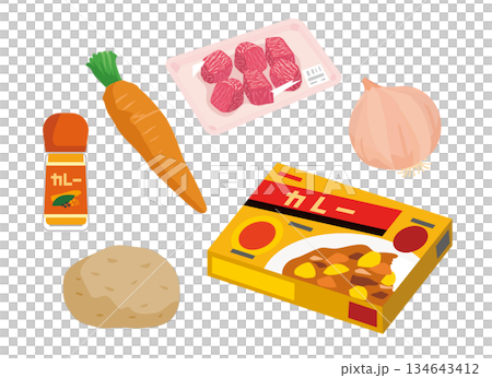 カレーの素材セットのイラスト カレーの素材セットのイラスト 134643412