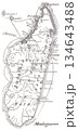 Antique Historical Map Of Madagascar With Coastline, Mountains, Rivers, Inland Regions And Island Geography 134643488