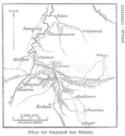 Historical Map Of Plewno Region With Rivers, Towns, And Surrounding Geographical Features, 1877 134643501