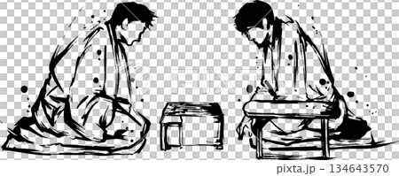 将棋の対局の墨絵イラスト 将棋の対局の墨絵イラスト 134643570
