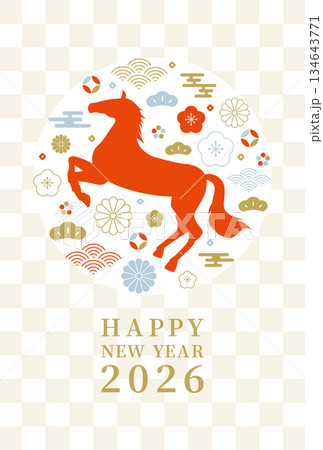 2026年 午年 馬と梅と和柄 おしゃれな年賀状 縦 2026年 午年 馬と梅と和柄 おしゃれな年賀状 縦 134643771