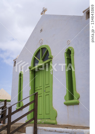 Side view entrance of Nossa Senhora da Conceicao church in Boa Vista island 134643869