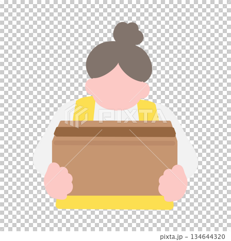 圖解:一位女士收到一個紙箱包裹 圖解:一位女士收到一個紙箱包裹 134644320