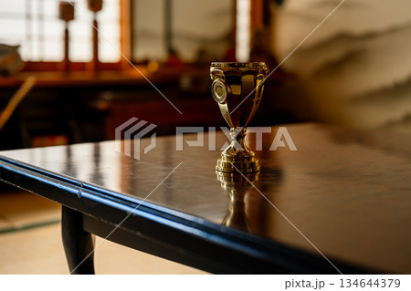 机上の金色のトロフィー 134644379