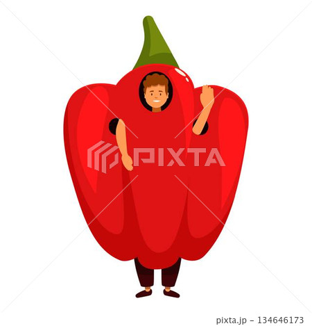 Promoter wearing big red pepper costume waving hand 134646173