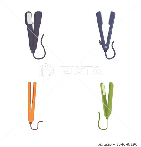 Set of four hair straighteners icons Set of four hair straighteners icons 134646190