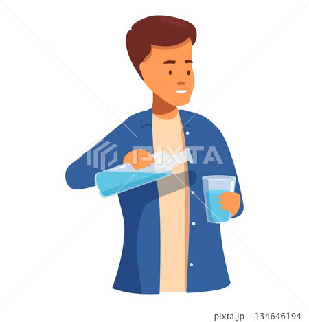 Young man pouring water from bottle into glass 134646194